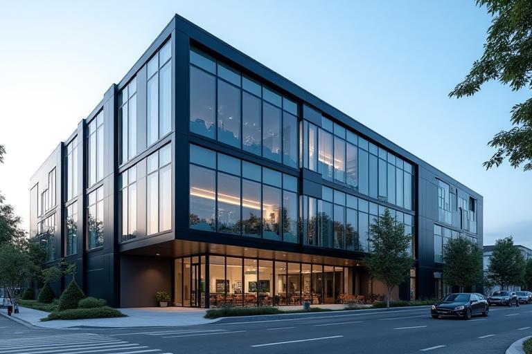 Modern office building exterior representing PrajnaTech Solutions location